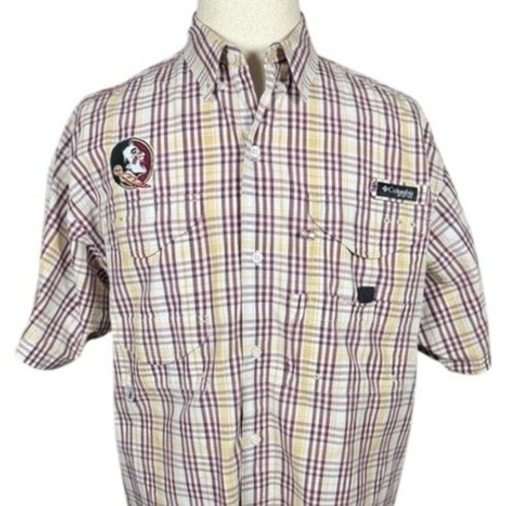 Florida State Seminoles Columbia PFG Super Bonehead Plaid Fishing Shirt Mens L‎